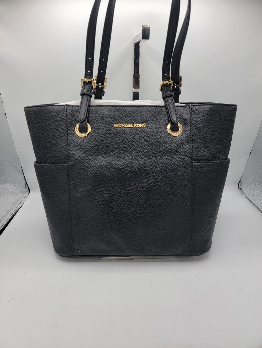 Michael Kors Black Pebbled Leather Tote with Gold Hardware